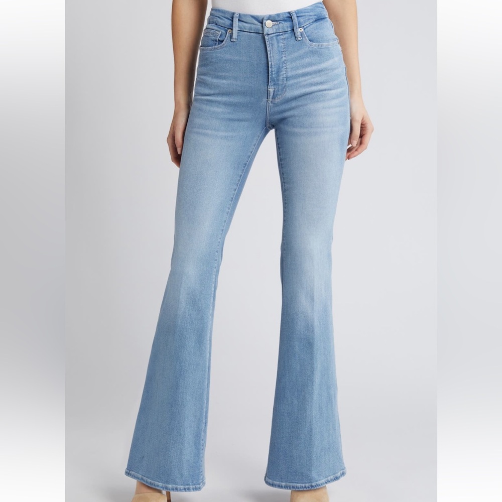 Good American good legs split back pocket flare leg Denim Jeans - Picture 2 of 10